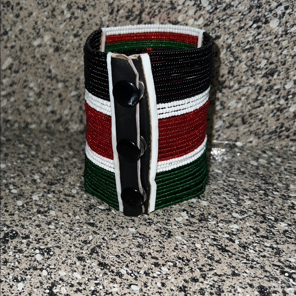 Handcrafted African Beaded Bracelet - Red, Green, Black - Picture 9 of 10